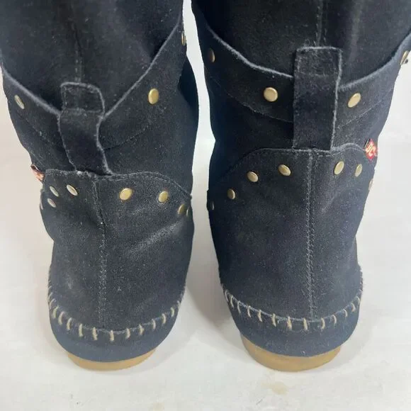 BC Footwear Women's Straight A's Black Suede Moccasin Boots Studded Size 9 - Picture 10 of 12